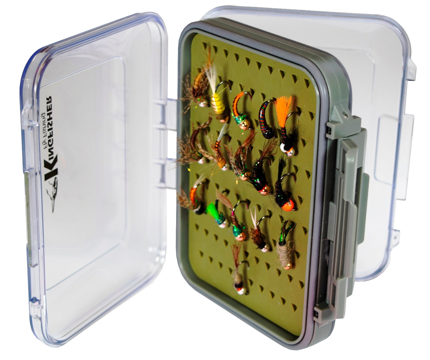 Large Barbless Tungsten Nymphs 16 pc's for Fast Streams In Deluxe Silicon Lined Fly Box