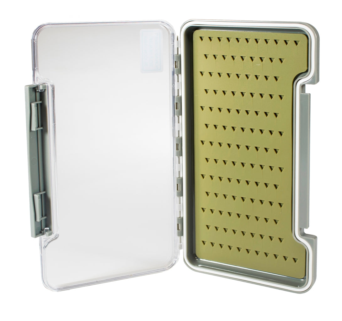 Large Slim Silicone Water-Resistant Fly Box w/ FREE Stainless Black Zinger #1318