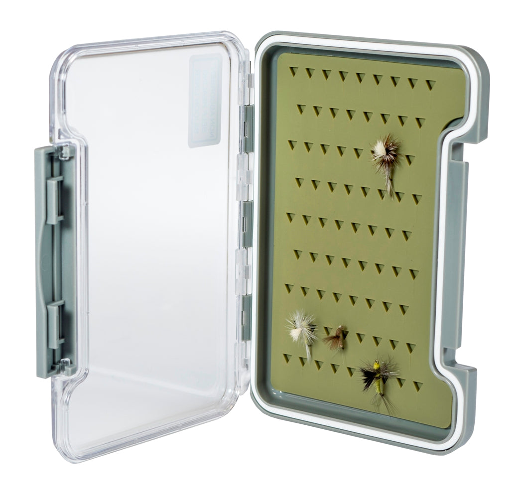 Medium Slim Silicone Water-Resistant Fly Box w/ FREE Stainless Black Zinger #1319