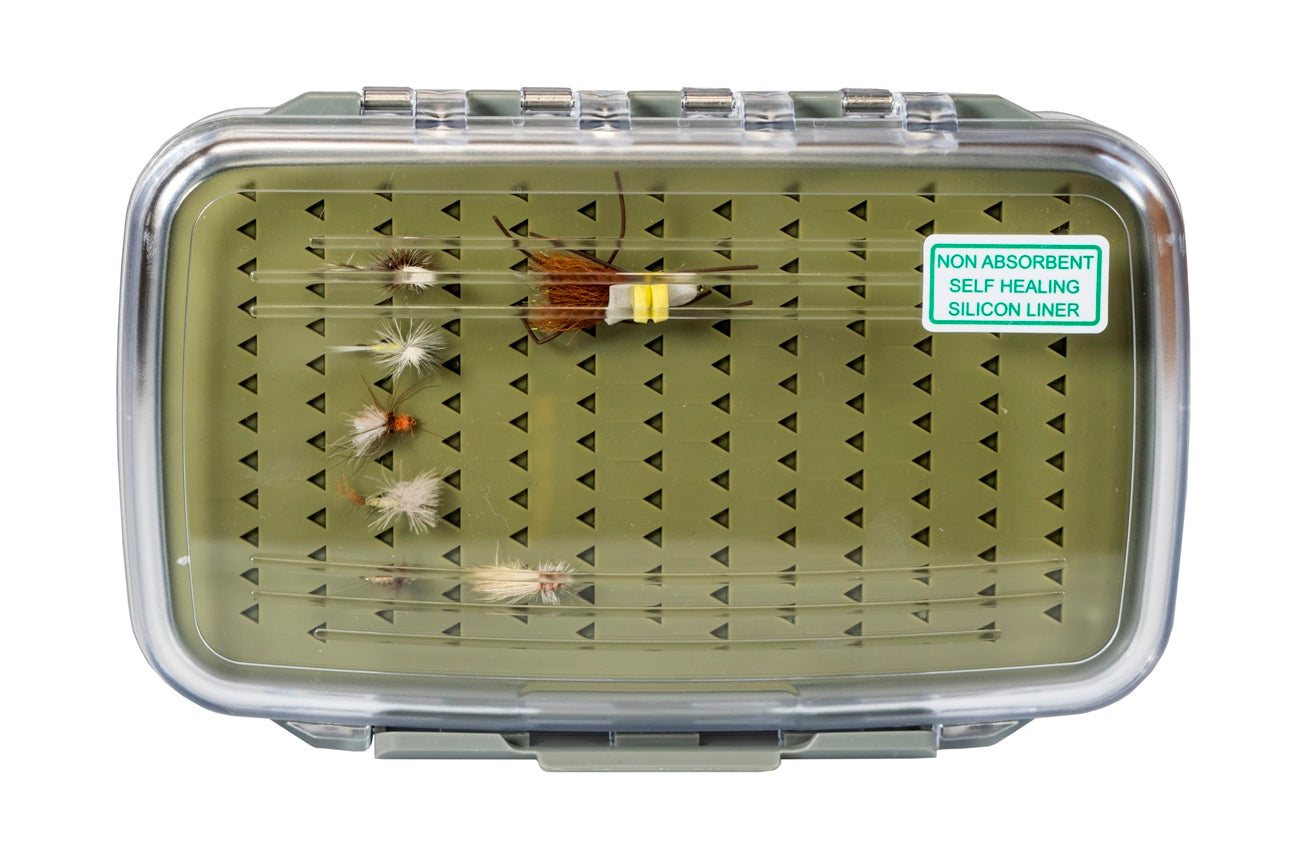 XL Water-Resistant Silicone Fly Box with FREE Black Stainless Steel Zinger Included #1356