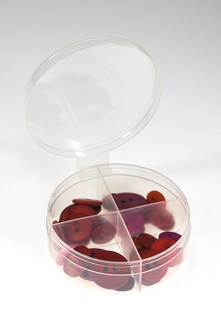 New Phase 12 Count - Clear 4-Way Divided Round Plastic Containers w/ Attached Lids - Shuttle Cups #1626