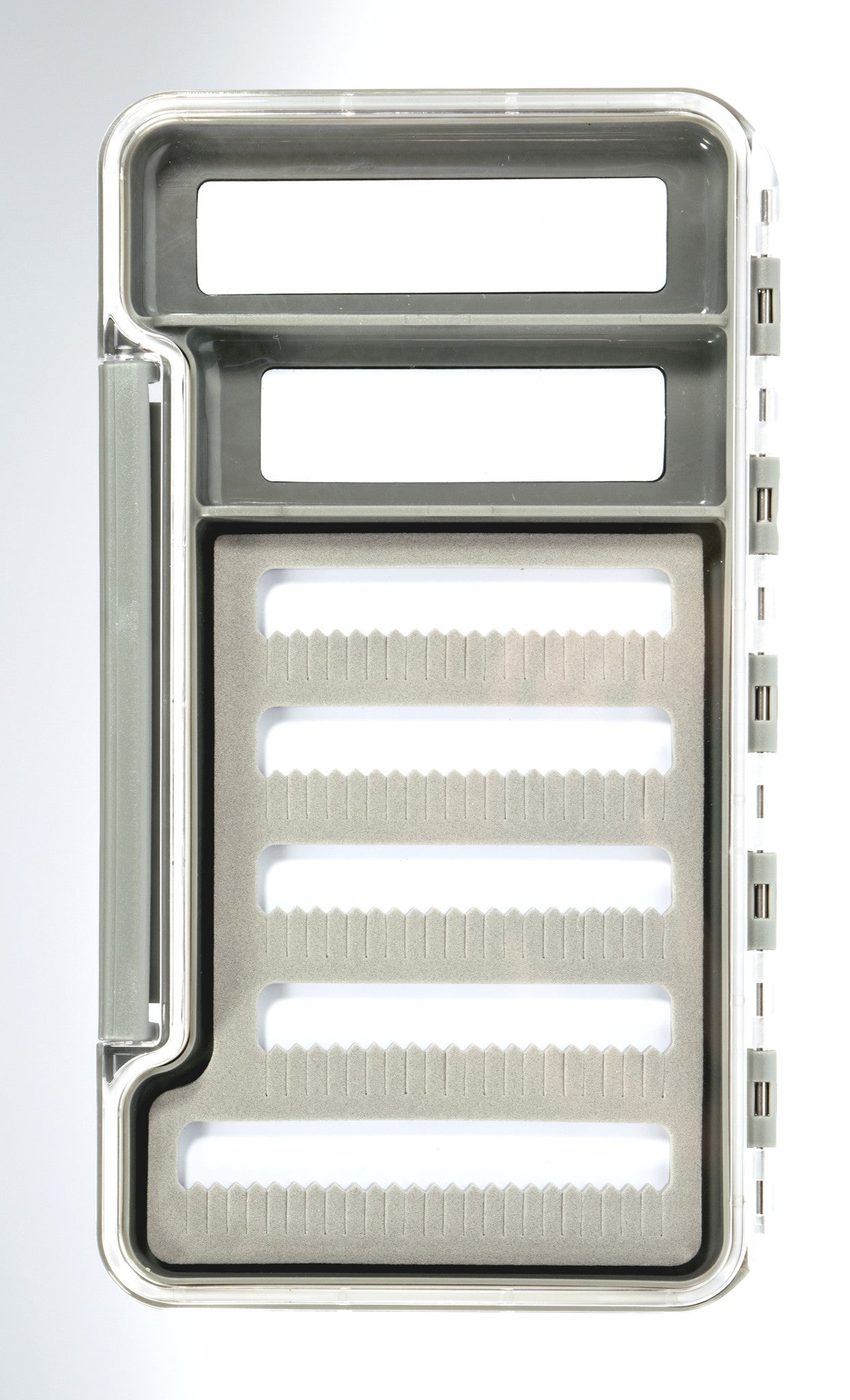 Slim Fly Box, Thin, Clear Water-Resistant w/ Foam And Compartments #1320
