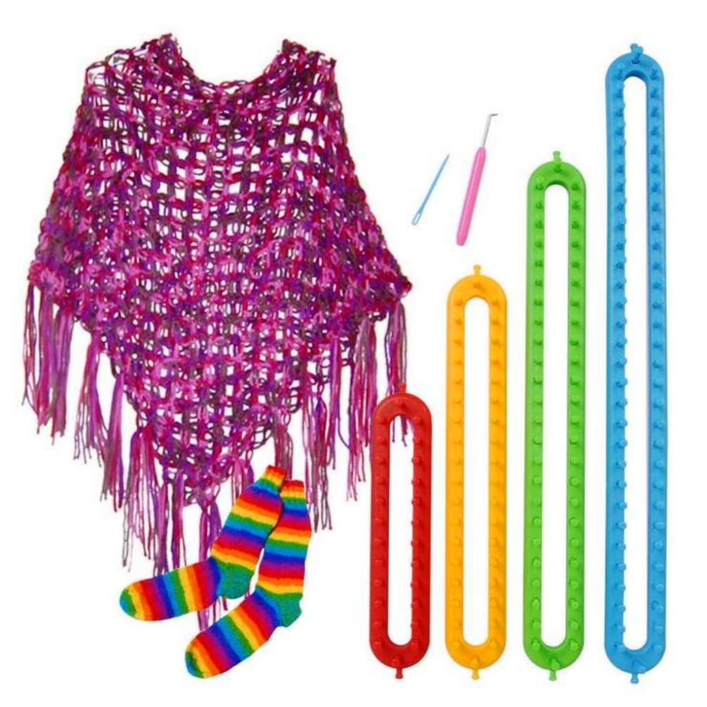 Tidy Crafts Long Knitting Loom Set -4 Different Looms W/ Hook And Needle #1470