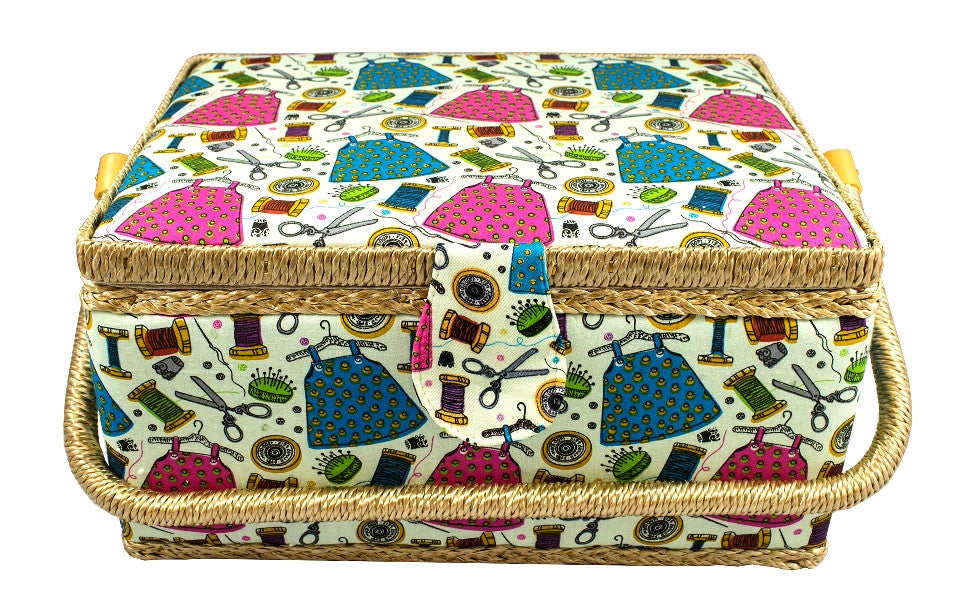 Tidy Crafts Large Fabric Covered Sewing Basket w/ Handy Insert Tray and Sewing Notions Item 1475