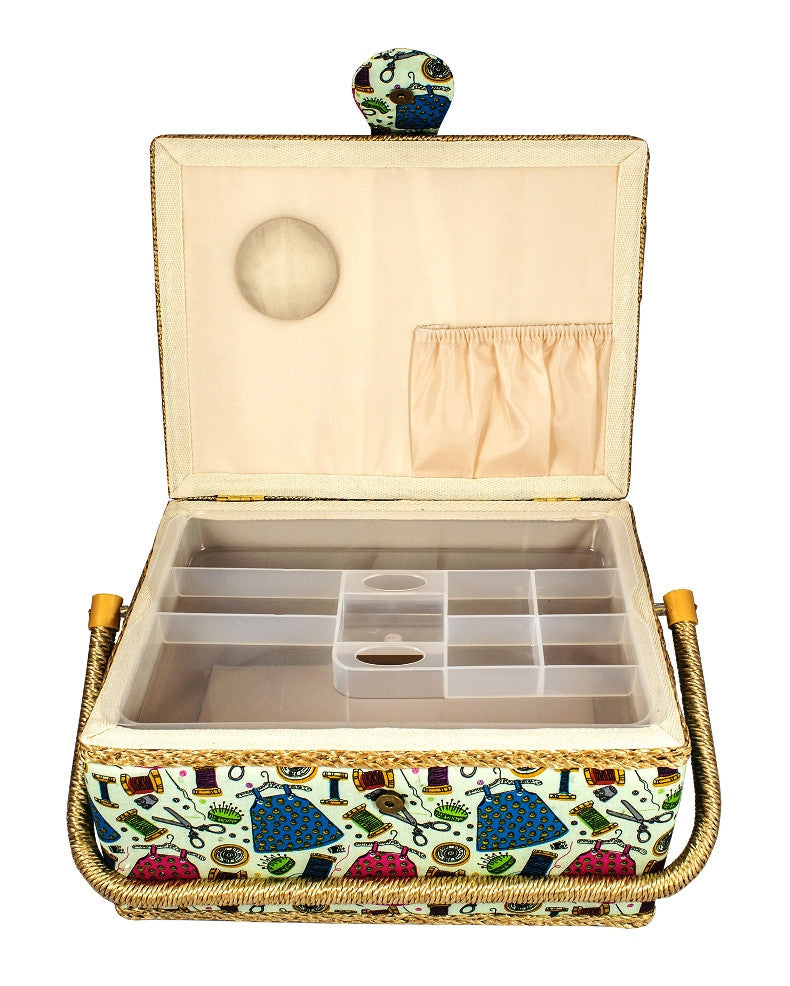 Tidy Crafts Large Fabric Covered Sewing Basket w/ Handy Insert Tray and Sewing Notions Item 1475