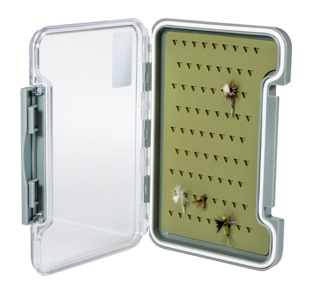 Medium Slim Silicone Water-Resistant Fly Box w/ FREE Stainless Black Zinger #1319