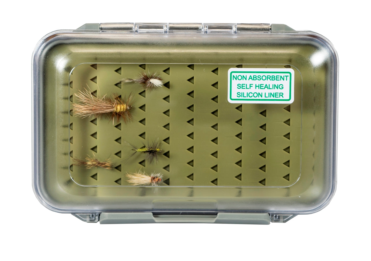 Large Water-Resistant Silicone Fly Box with FREE Black Stainless Steel Zinger Included #1354