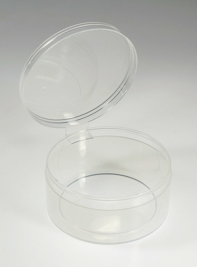 New Phase 3" Large Round Plastic Container w/ Attached Lid - 250 Bulk Count #