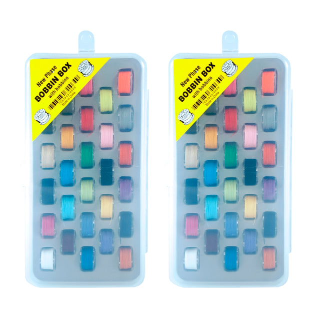 Set of 2 - Tidy Crafts Bobbin Boxes w/ 28 Assorted Color Pre-Wound Threaded Bobbins Each Item 1464 Pair
