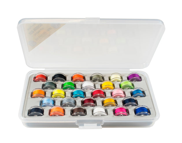 Set of 2 - Tidy Crafts Bobbin Boxes w/ 28 Assorted Color Pre-Wound Threaded Bobbins Each Item 1464 Pair