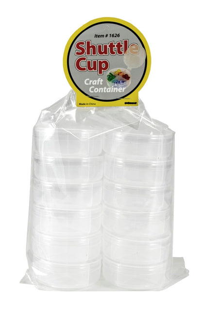 New Phase 12 Count - Clear 4-Way Divided Round Plastic Containers w/ Attached Lids - Shuttle Cups #1626