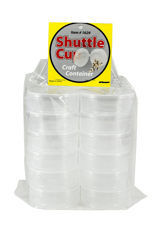 New Phase 12 Count - Clear Round Plastic Containers w/ Attached Lids - Shuttle Cups #1629