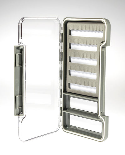 Slim Fly Box, Thin, Clear Water-Resistant w/ Foam And Compartments #1320